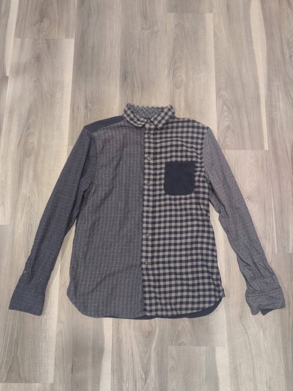Peregrine | Made In England Patchwork Brushed Cotton Flannel Shirt In Navy
